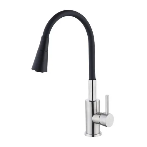 Baterie din inox pentru bucătărie, pipă flexibilă, Aquafix - 821, neagră