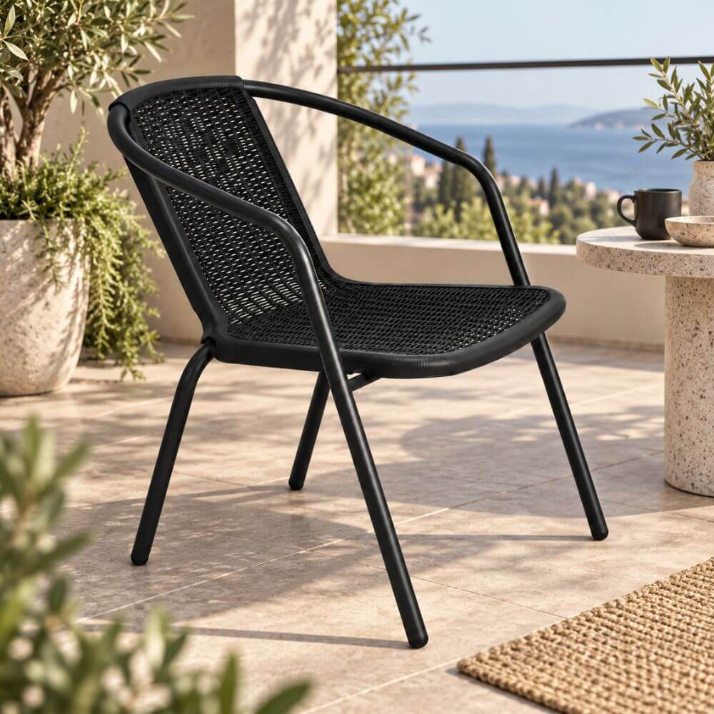 Scaun Littlerock Rattan, metal / plastic, Negru